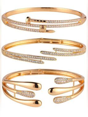 Anthropologie Gold Crystal Nail-Inspired Bangle Bracelet